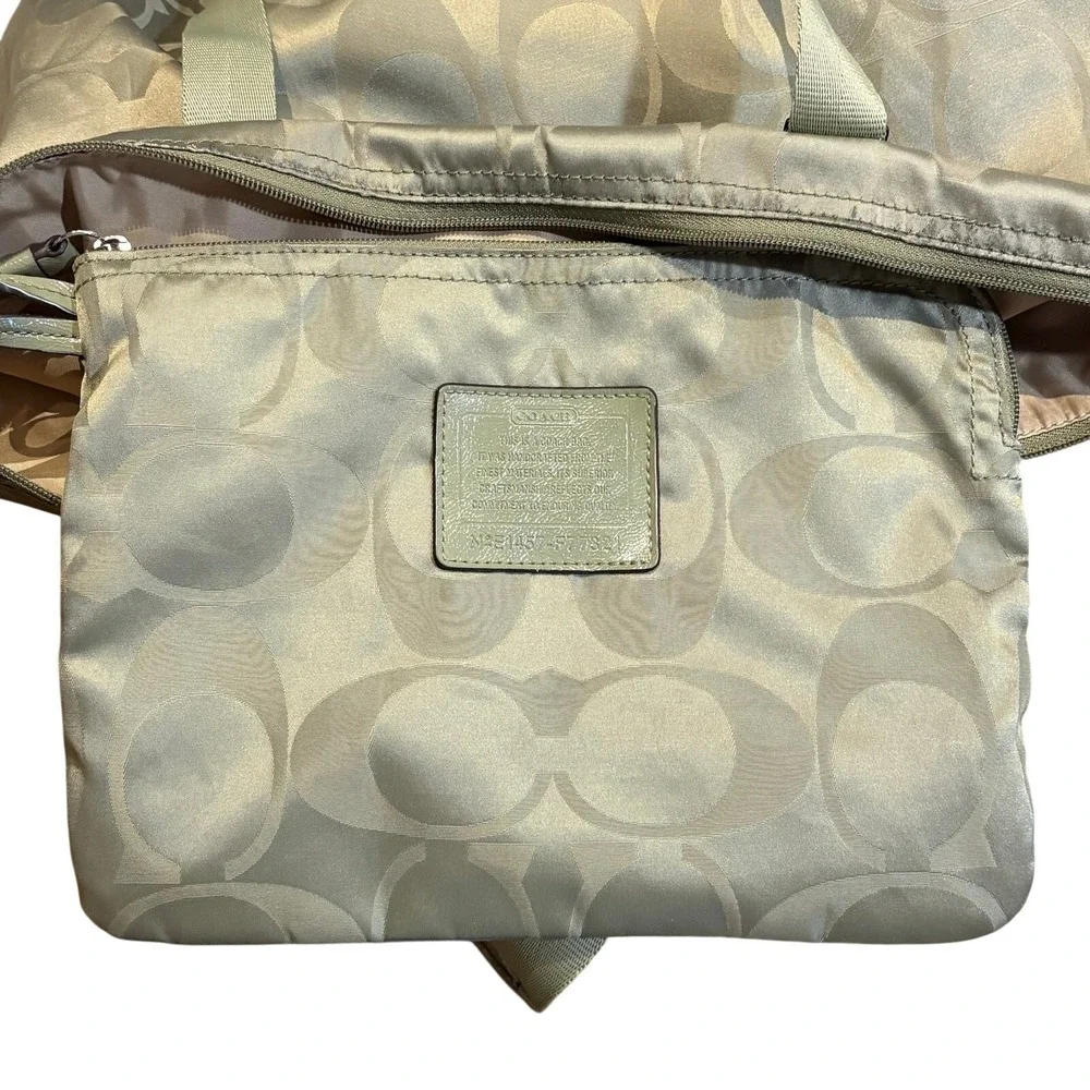 Coach Getaway Sage Green Nylon Signature Packable Weekender Tote Bag Pouch READ